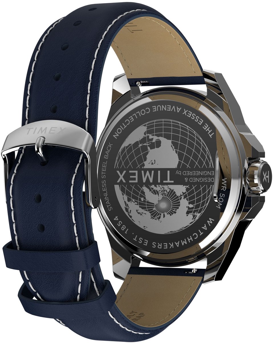 Timex Timex Essex Multifunction Kwarts Analoog Horloge Blauw Case: 100% Low Lead Brass | Armband: 100% Stainless Steel 46 TW2W80200AJ