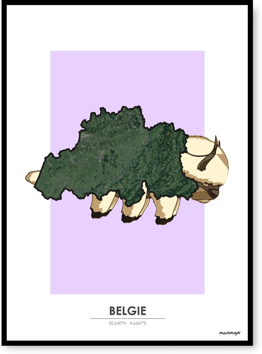 Poster België - Handgemaakte stadskaart - Pop-Art Design - B2 (50 x 70 cm) - MuzeMaps