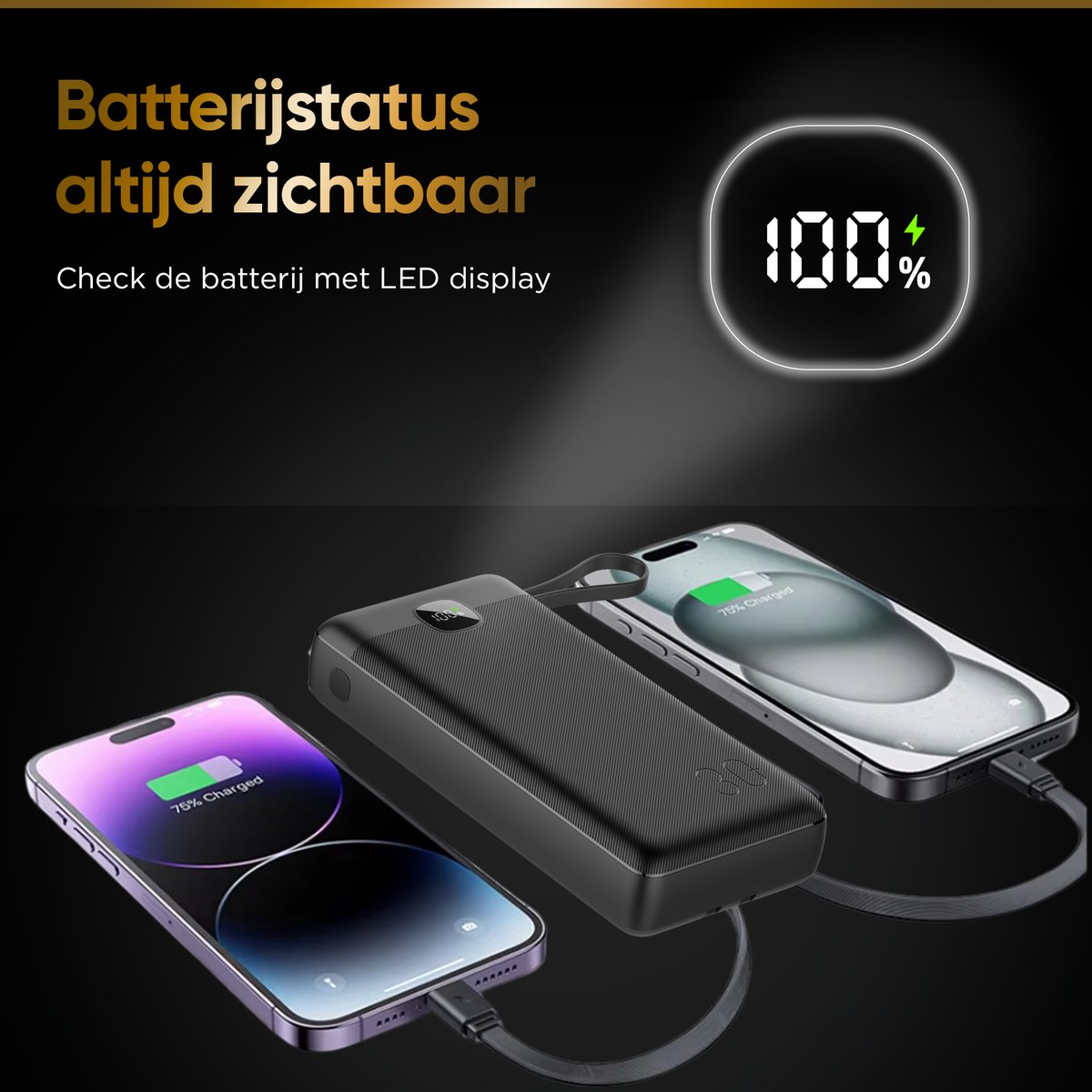 Golden Sound Volt Powerbank 30.000 mAh Zwart 22,5W - afbeelding 2