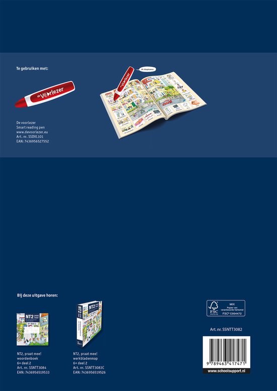 Le stylo de lecture intelligent De voorlezer avec un livre ouvert plein d'images.