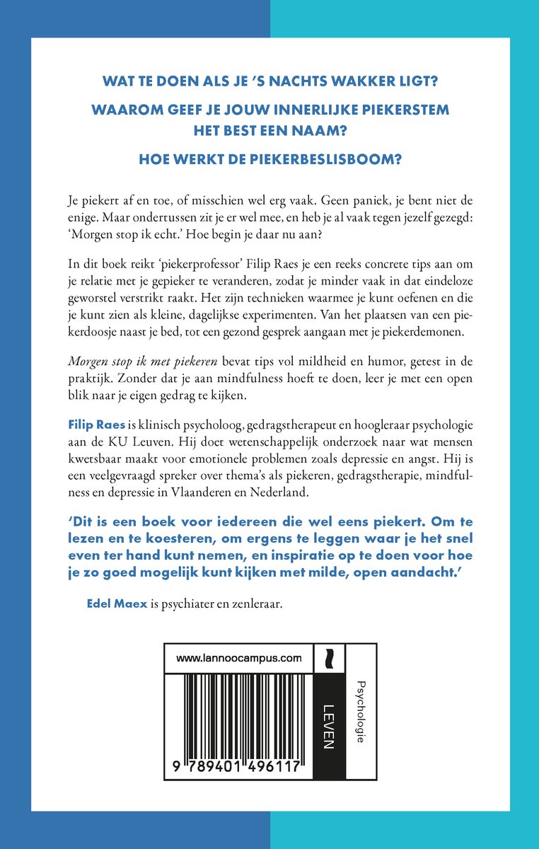 Morgen stop ik met piekeren - back cover