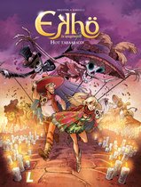 Comic cover: Een man en vrouw, gekleed in Mexicaanse stijl, rennen tussen kaarsen. Dodelijke skeletten in sombrero en jurk, met op de achtergrond een Mexicaans landschap.