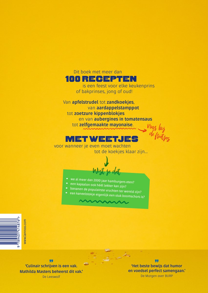 Het beste kookboek ter wereld (en niet alleen) voor kinderen. Bladzijde met tekst over recepten, weetjes en citaten.