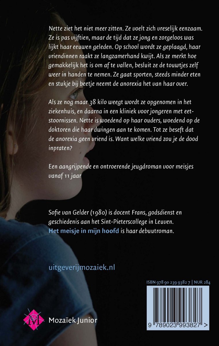 Boekomslag van 'Het meisje in mijn hoofd', met een close-up van een meisje dat naar links kijkt.