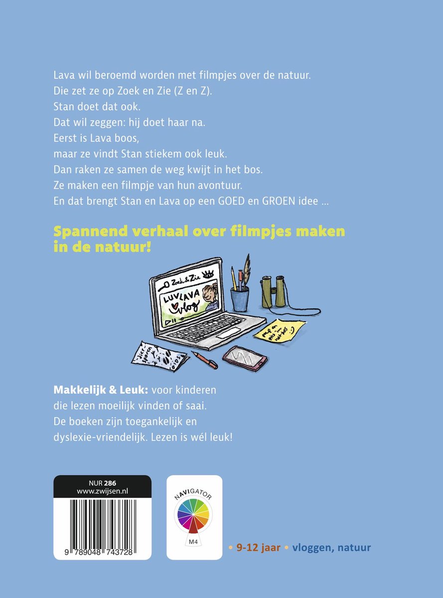 Boekpagina met tekst over Lava, Stan, vloggen en natuur. Twee jaar.