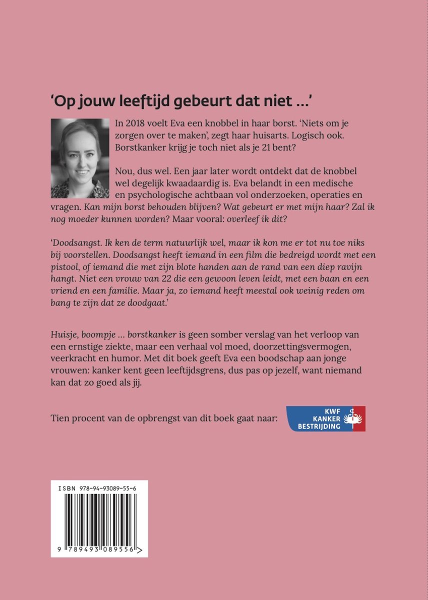 Boekomslag met portret van Eva Visser en tekst over borstkanker.