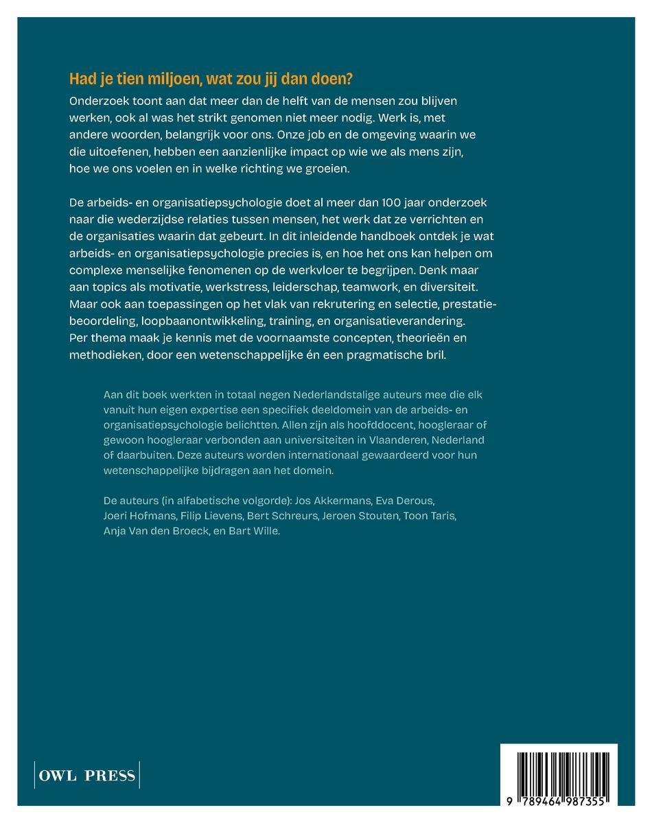 De psychologie van werk en organisaties - back cover