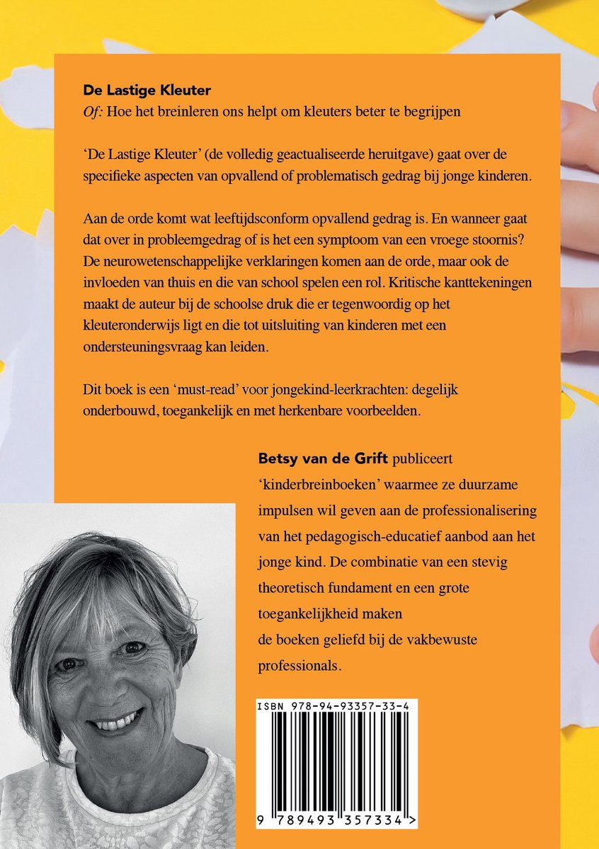 Boek kaft met portret van Betsy van de Grift, schrijfster van 'De Lastige Kleuter'.
