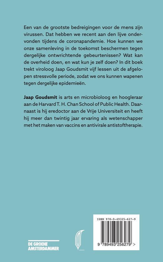 Boekomslag met tekst over virussen, Jaap Goudsmit en de coronapandemie.