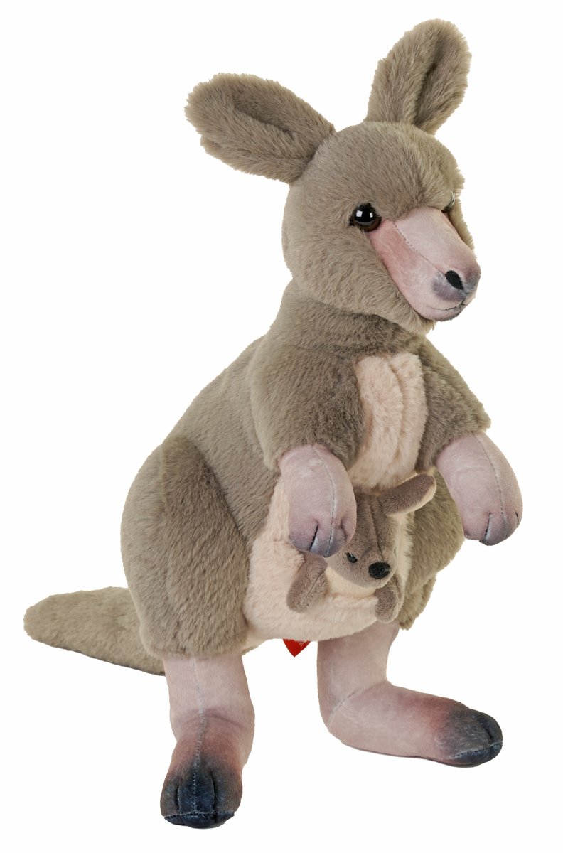 Wild Republic knuffel Kangoeroe met baby - grijs - 20 cm - pluche - dieren knuffels