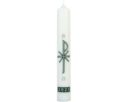 Kristen Huispaaskaars 2025 – 50 cm – Kaars – 150 Uur Brandduur – Reliëf Chi Rho-monogram – Voor Binnengebruik
