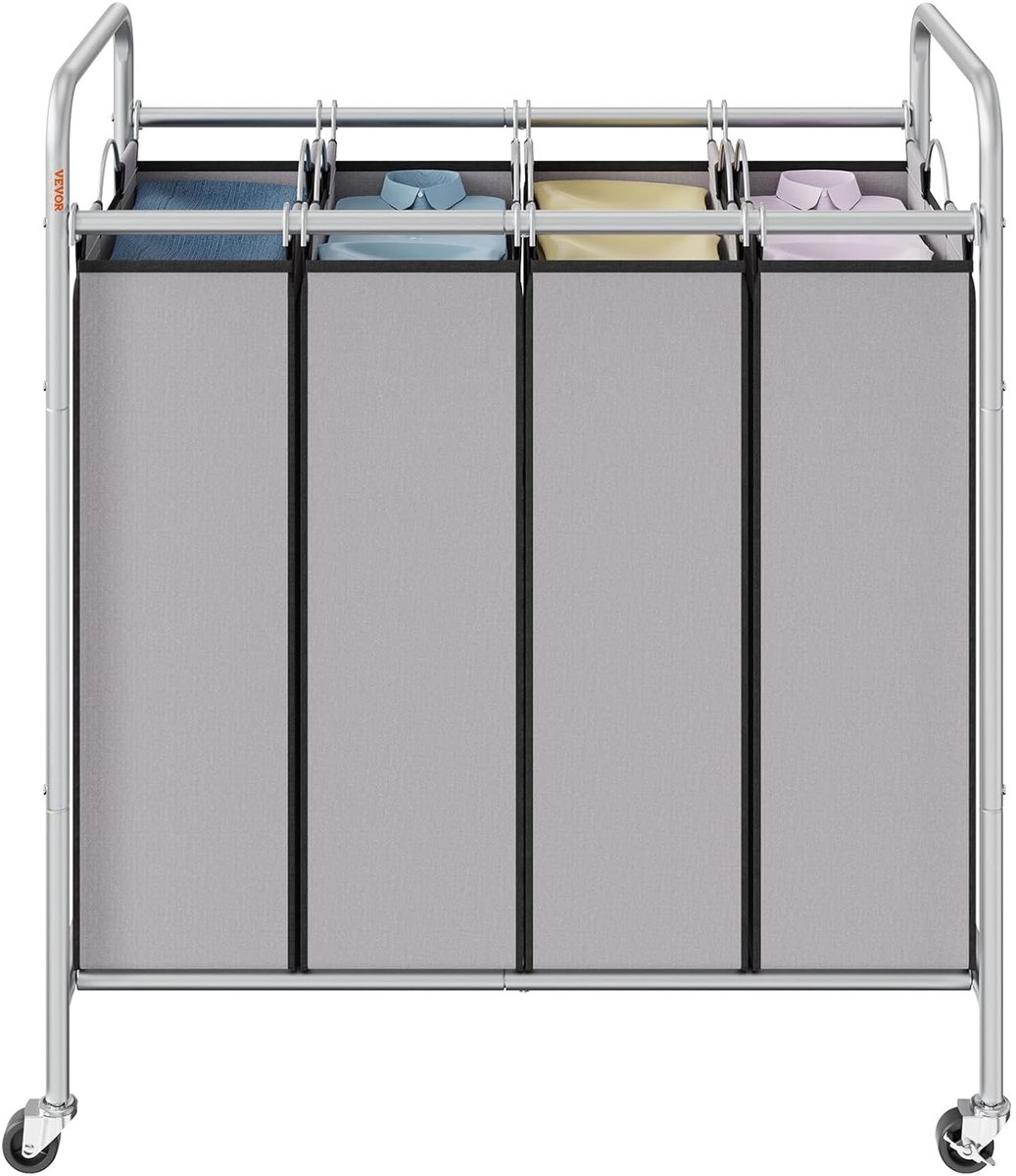 Wassorteerder 4 Vakken - Wasmand - 160L - Grijs