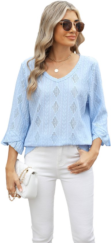 Lange mouwen shirt dames blouse elegante lange mouwen trui V-hals tuniek