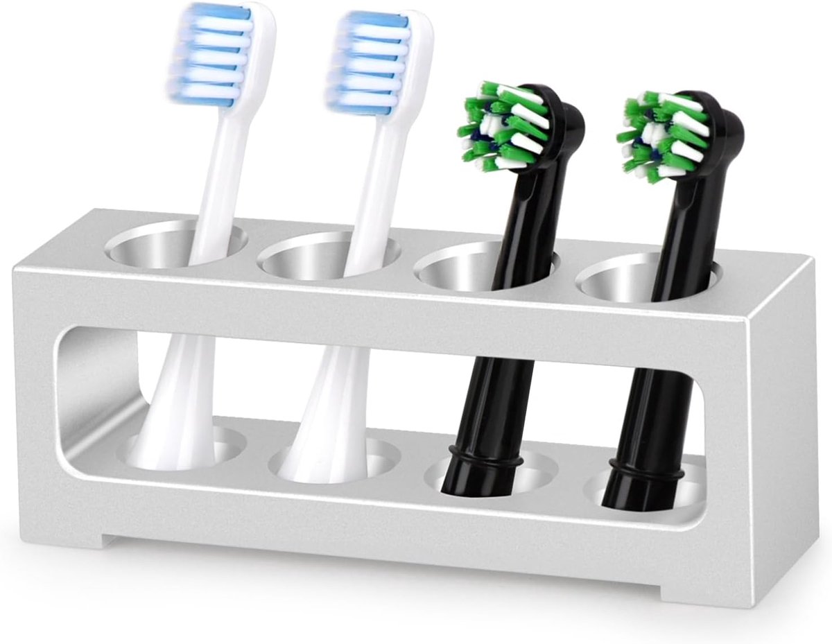 Elektrische tandenborstelkophouder van aluminium - 4 opzetborstels, antislip, duurzaam voor badkamer