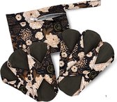 Luxe Wasbaar Maandverband - Herbruikbaar - Set van 7 - Bamboe - Hypoallergeen - Inlegkruisjes - Beige bloem