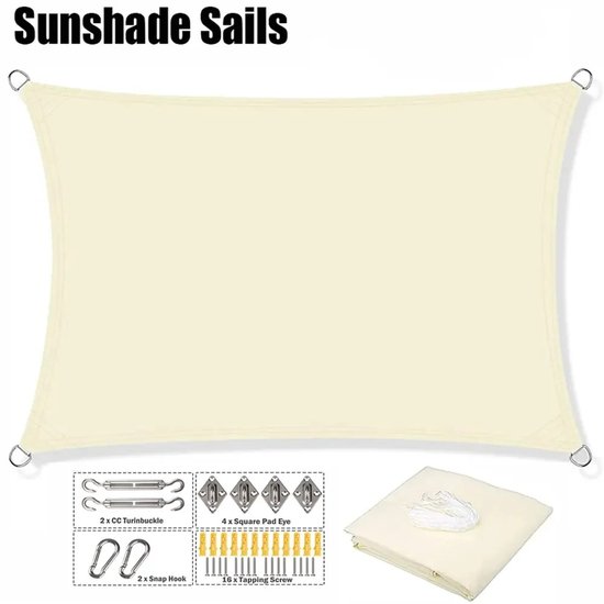 Waterdichte Schaduwdoek KAHEIGN Waterdicht Schaduwdoek - 2,5 X 3 M, 120 G/m², Crème - UV Bescherming Voor Balkon En Tuin Balkon Schaduw Zeil
