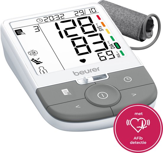 Beurer BM 53 Bloeddrukmeter Bovenarm Premium - Met AFIB (hartritmestoornis) detectie - Aanbevolen: Bloeddrukmeter Hartstichting, ESH en ETM testwinnaar 2025 - Met XL Display - Inc. Manchet (22 - 42 cm)
