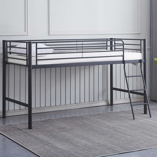 Halfhoogslaper Julie 90x200cm - metaal - mat zwart - Emob Exclusive - Halfhoogslaper - Zwart - Metaal Eenpersoons Halfhoogslaper