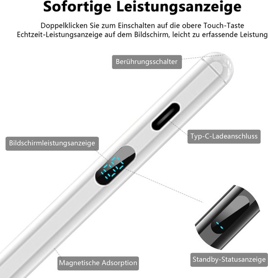 HAUSS SPOLE Stylus Pen-Magnetische Dop Voor iPad Pro/Mini-Air-11/12,9 Inch- Pencil Geschikt Voor Tablet, Ipad, Android en Apple - Stylus pen tablet - Palm rejection -2 extra punten van HAUSS SPOLE — afbeelding 5