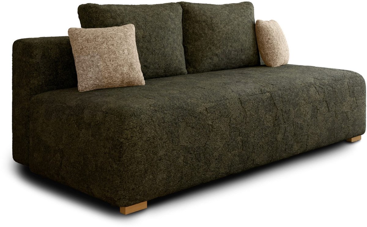 AJE Meubles B.V. Slaapbank MOSS met bedfunctie en opbergruimte – Boucléstof – 200x90x100 cm – met rugkussens en stevig frame - Groen (Arena 12 + Arena 2 kussens)