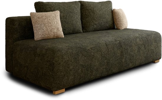 Canapé-lit MOSS avec fonction lit et espace de rangement – ​​Tissu bouclé – 200x90x100 cm – avec coussins de dossier et structure robuste – Vert (Arena 12 + Arena 2 coussins)