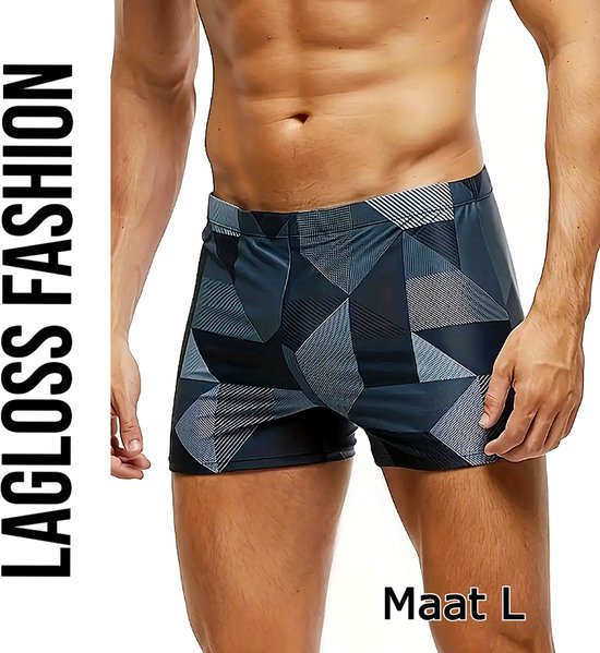 Short de bain homme LaGloss® Zwart et Grijs – Short de bain taille basse à Design géométrique – Taille L
