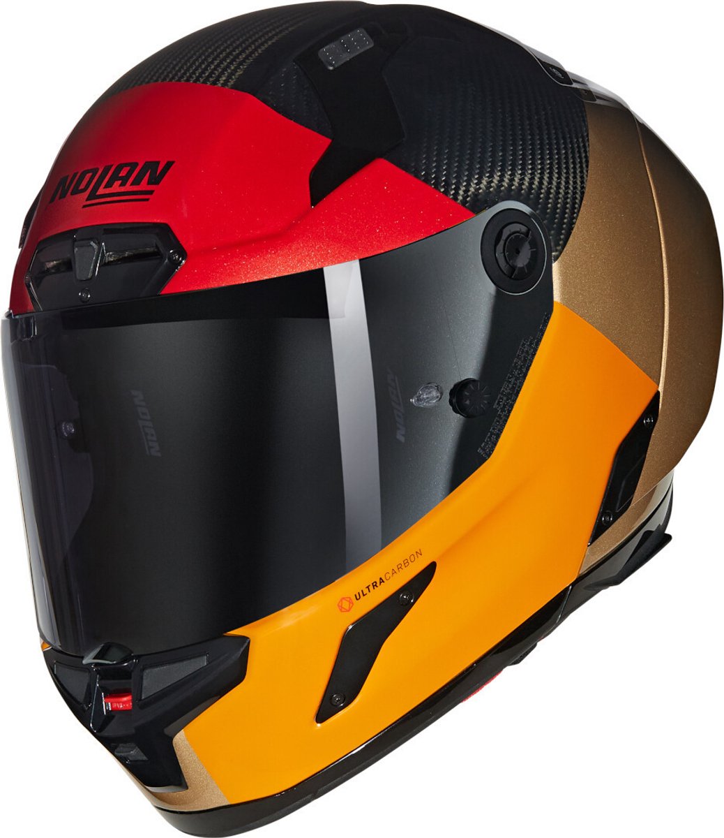 Nolan X-804 RS Blocco 349 Carbon Oranje Sand Visceraal Rood Glossy Integraalhelm - Maat L - Helm