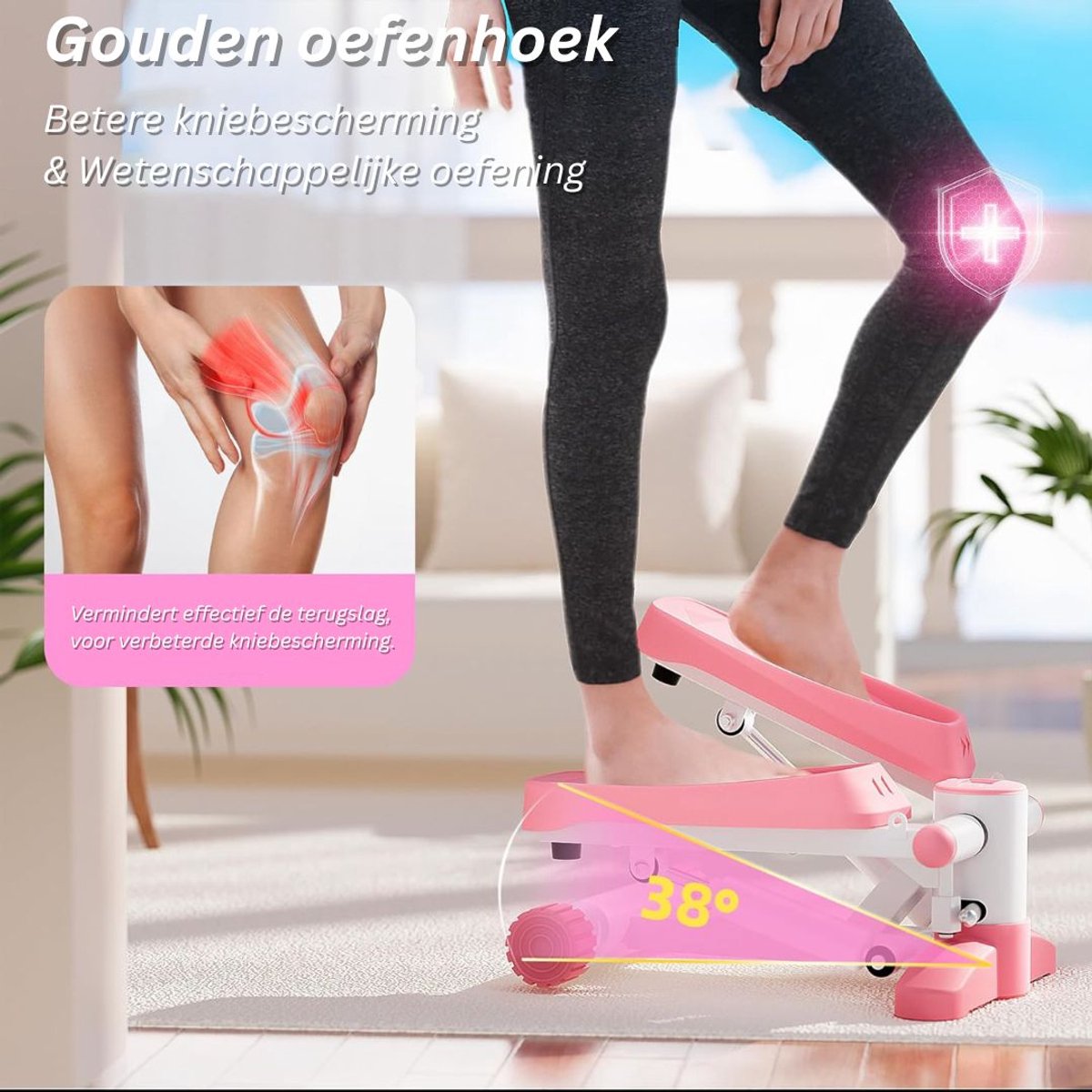 Afbeelding 2 van Stepper Fitness - Hometrainer - Crosstrainer Mini - Roze