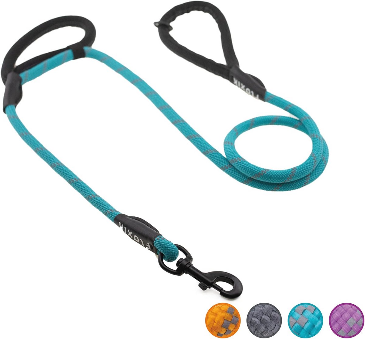 Turquoise hondenriem 1,5 m met twee handgrepen en reflecterende naden voor extra veiligheid