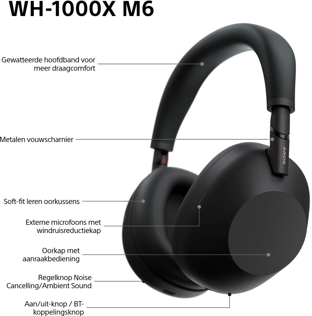 Sony WH-1000XM6 - Draadloze koptelefoon met Noise Cancelling - Zwart — afbeelding 6