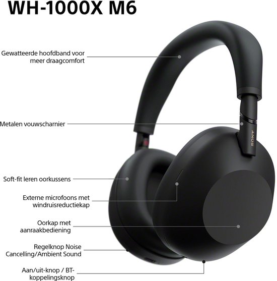 Sony WH-1000XM6 - Casque sans fil à réduction de bruit - Noir
