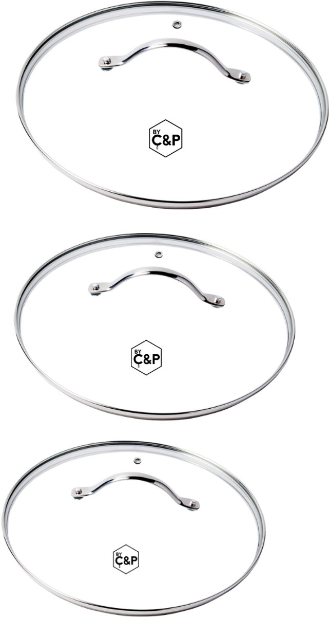 Cook & Pan Glazen Deksel Set 3-Delig - Geschikt voor Inductie - Non stick - PFAS-vrij - 7 jaar garantie -
