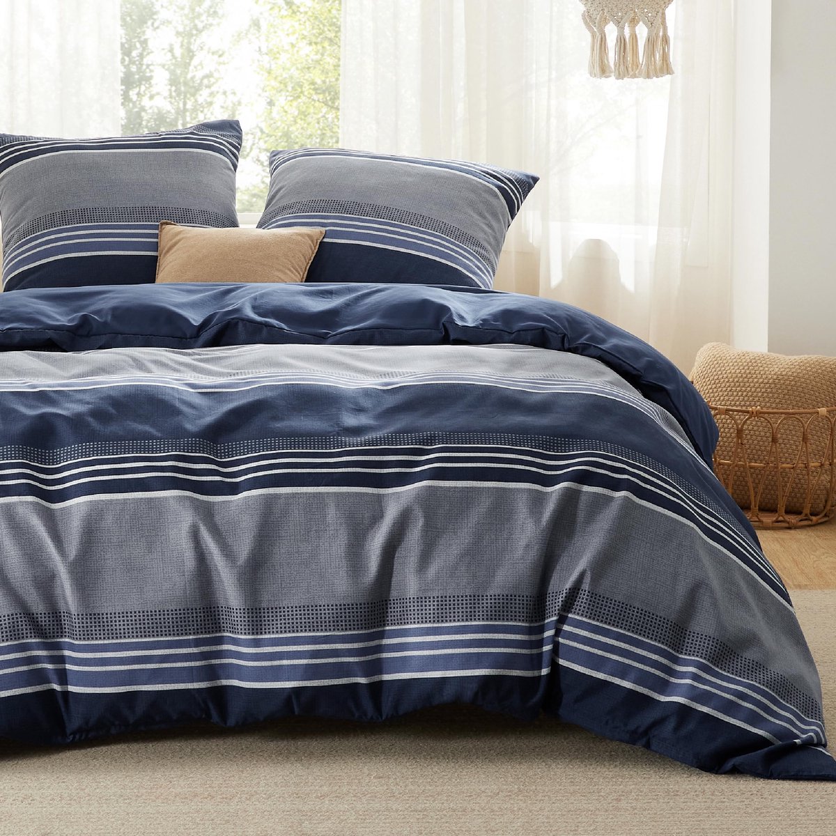 Ibenzoa Beddengoedset met Stijlvol Gestreept Design en Öko-Tex Certificering voor Comfort en Gemak blauw