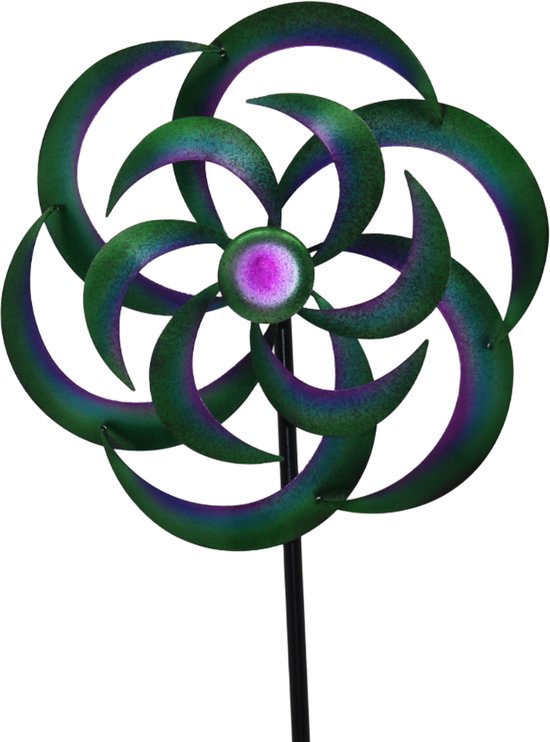Muntel® Windspinner - Windmolen - Windijzers - Tuinsteker - Tuinbeeld - Grondpin - Metaal - Paars - Blauw - Groen
