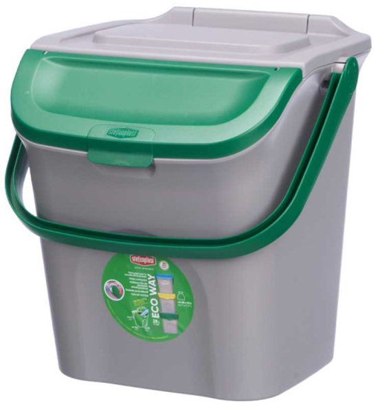 Stefanplast - Afvalbak 28L - Compostbak - GFT Afvalbak - Stapelbaar - Afvalscheiding - Groen/Grijs