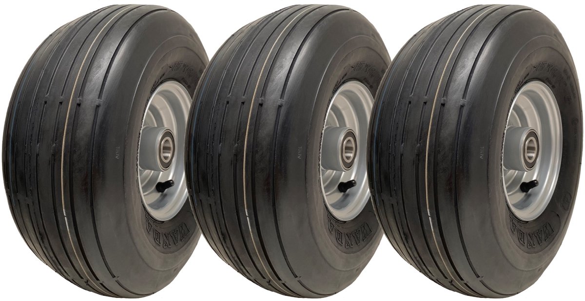 15x6.00-6 grasmaaierwielen met meerdere ribben, 6-laags P508-band, velg, 20 mm lagers (set van 3)