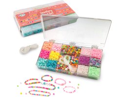 Sieraden Maken Set – Kralen Set voor Kinderen en Volwassenen – 15 Verschillende Kralen & Transparant Rijgdraad – Katsuki Kralen, Glas Kralen, Smiley Kralen, Letter Kralen, Bloemen Kralen – Armbandjes Maken voor Meisjes - Joya Creative