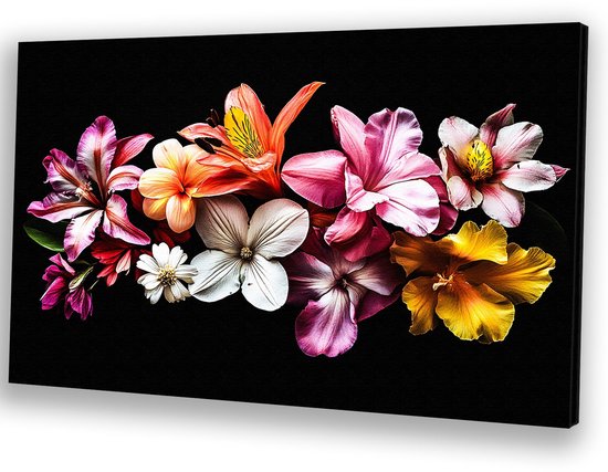 Fleurs vibrantes sur fond sombre - Art sur toile Fleurs - Toile nature - Nature morte - Peinture Vintage - Décoration murale - Toile 120x80 cm