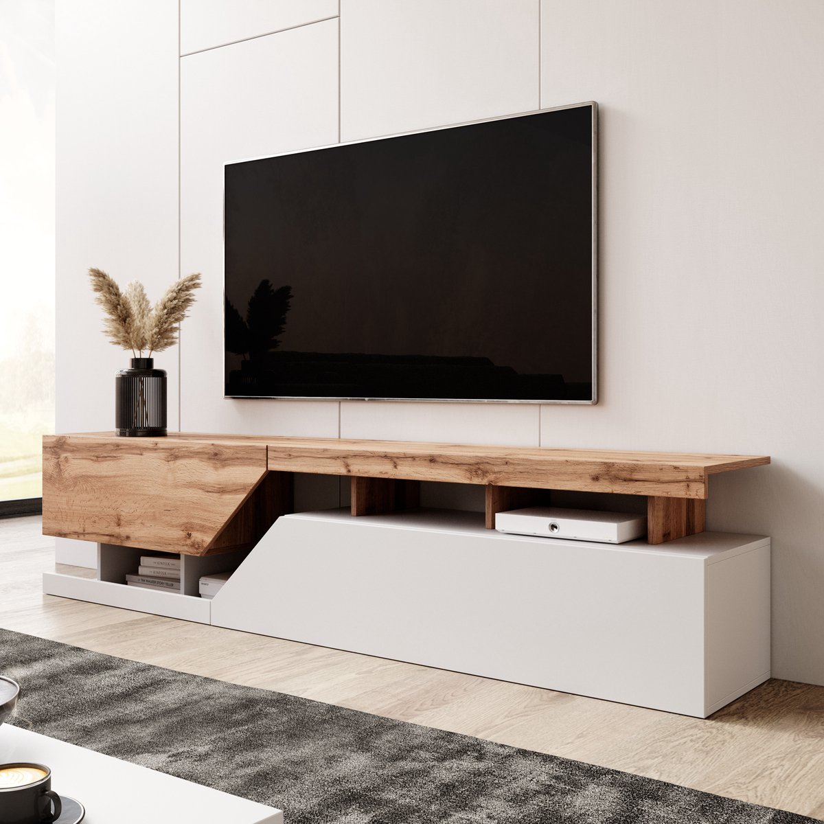 MEUBELLA TV-Meubel Canberra - Eiken - Wit - 200 cm Bruin|Wit