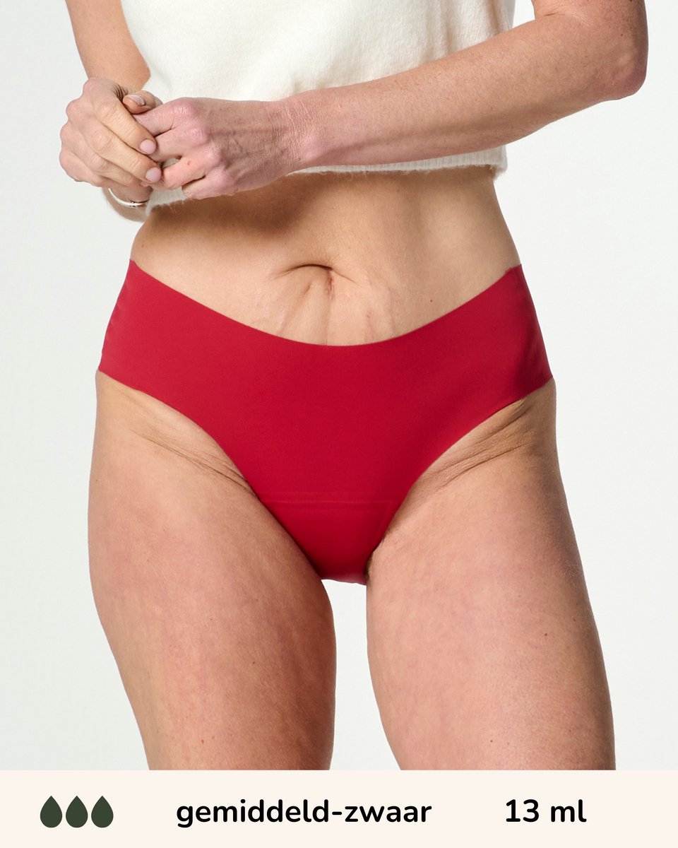 Moodies incontinentie ondergoed - hiphugger laser-cut - gemiddeld/zwaar kruisje - maat M - Rood