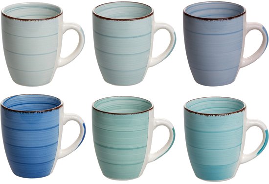 Mugs Cookinglife Delice Blauw 350 ml – Set de 6 – Perfect pour le Café, le Thee et les boissons chaudes – Faïence avec glaçure bleu profond et structure mouchetée unique – Compatible lave-vaisselle et micro-ondes – Confortable, durable et élégant