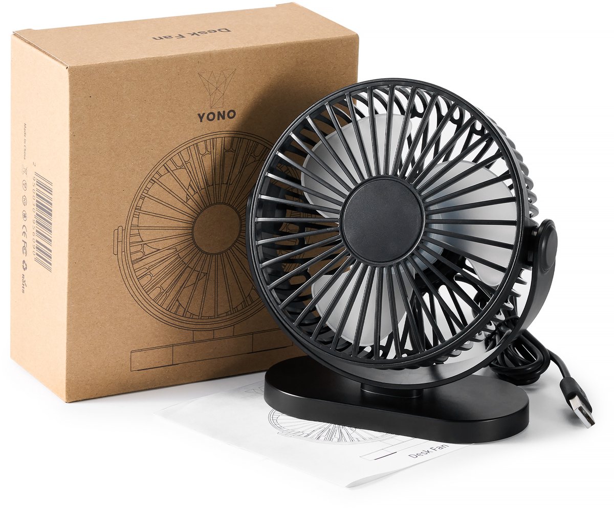 YONO USB Tafelventilator – Stil - Kantelbaar – 3 Snelheden – Ventilator Bureau – Koeling – Zwart — afbeelding 8