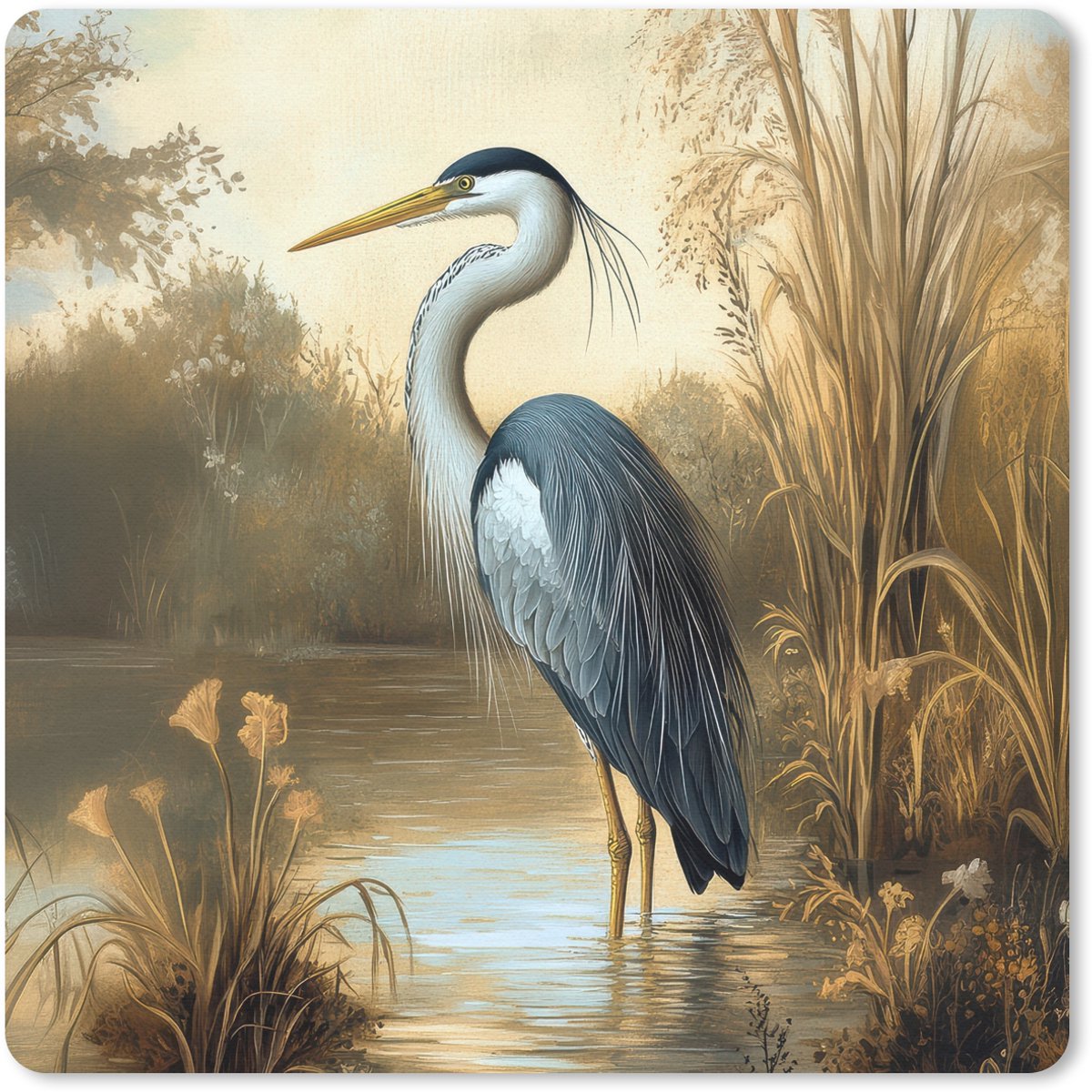 Muismat 20x20 cm - Mousepad Reiger - Water - Planten - Muismatten