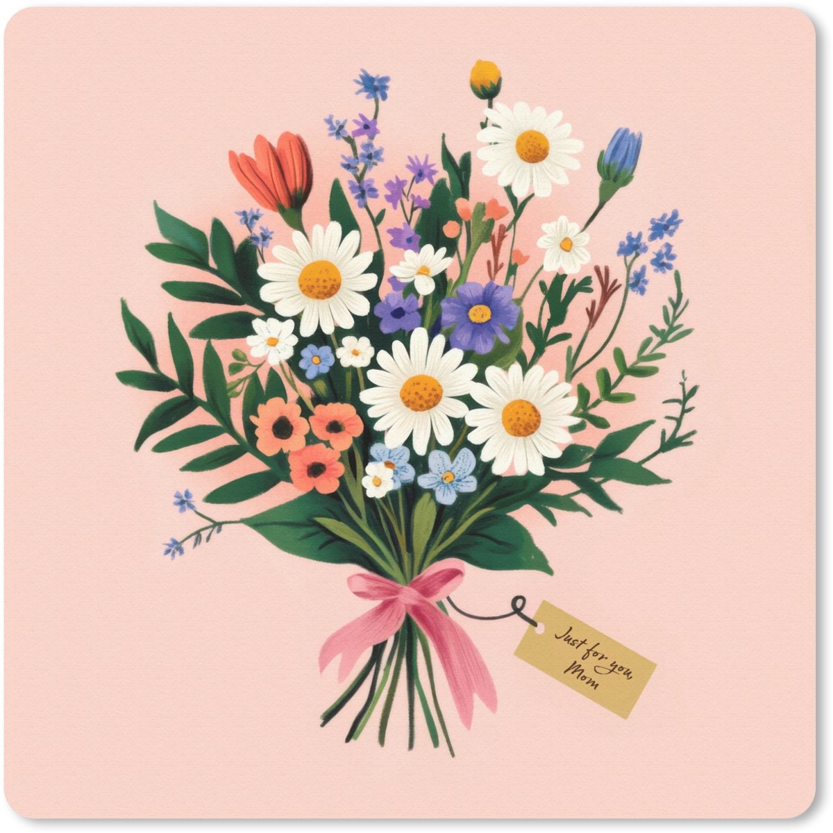 Muismat 30x30 cm - Mousepad Margrieten - Boeket - Strikje - Roze - Muismatten
