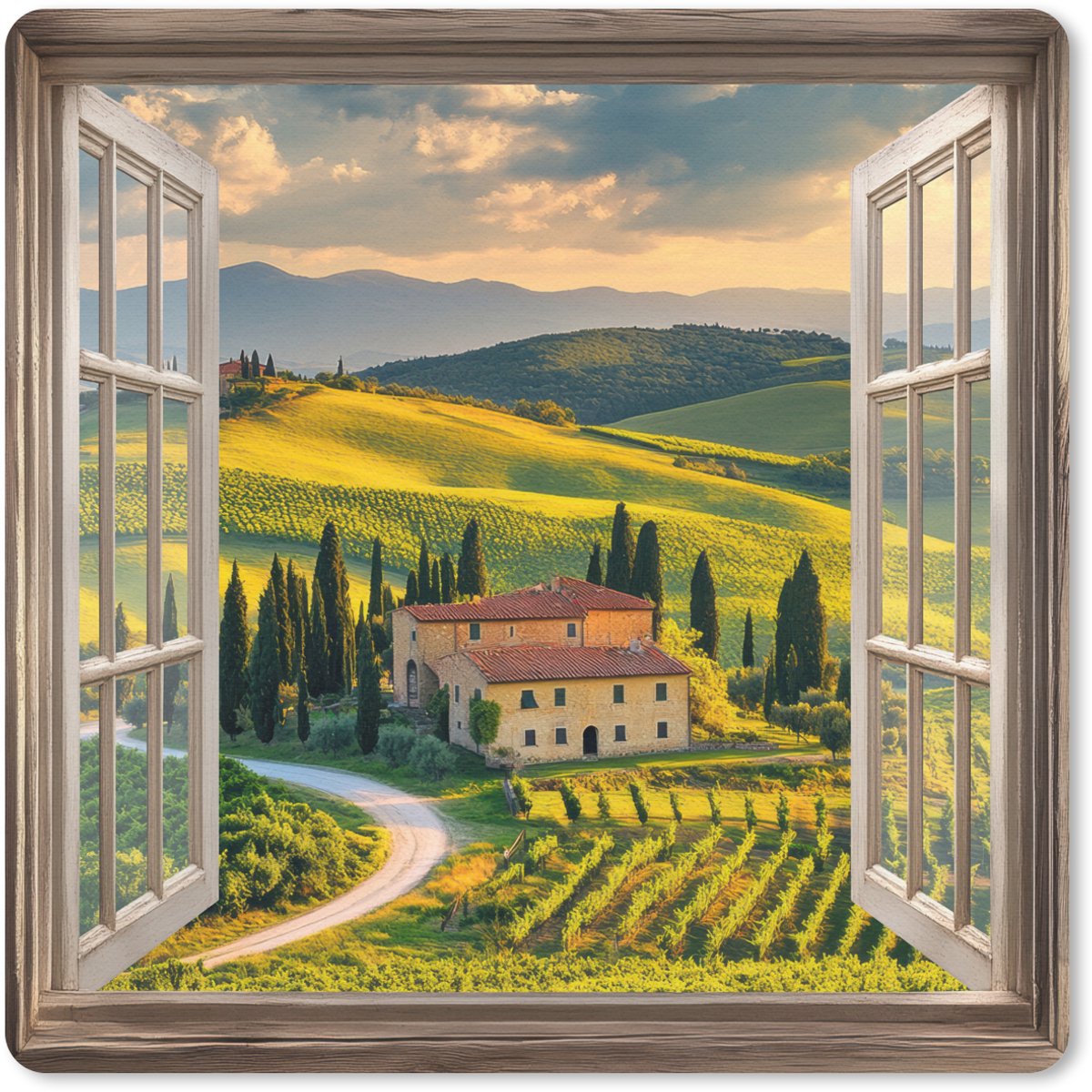 Muismat 30x30 cm - Mousepad Doorkijk - Toscane - Uitzicht - Landschap - Zomer - Muismatten