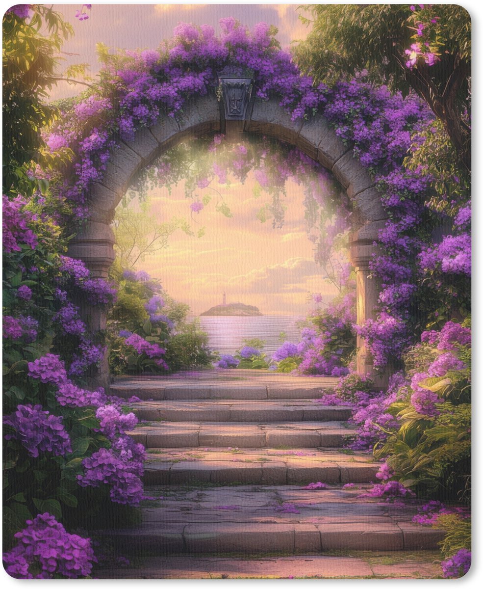 Muismat 19x23 cm - Mousepad Poort - Paars - Bloemen - Muismatten