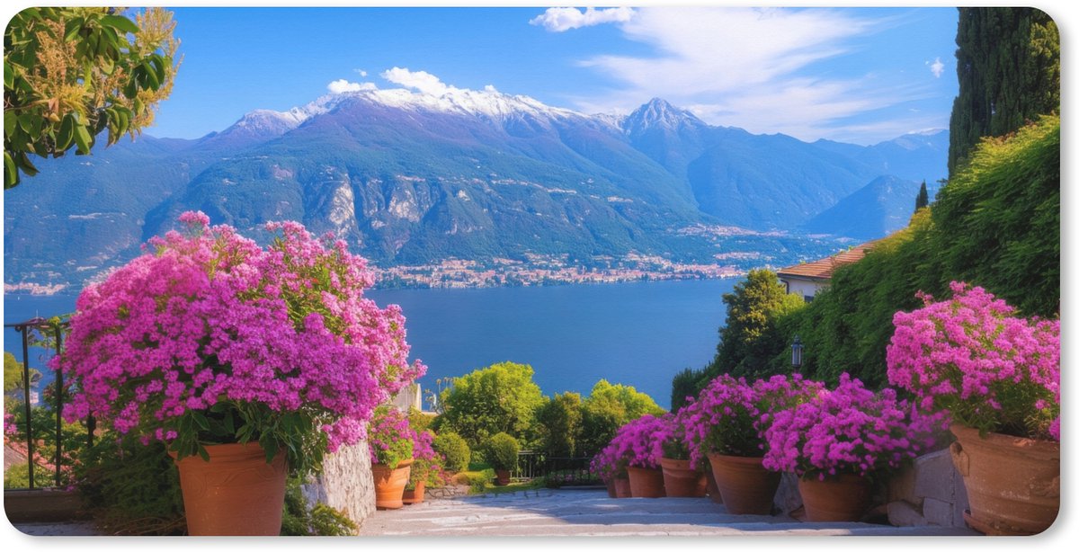 Muismat XXL 80x40 cm - Bureau onderlegger - Bureau mat Lake Como - Italië - Landschap - Bureaumat - Gaming mousepad xl - Bureaulegger groot - Computer deskmat