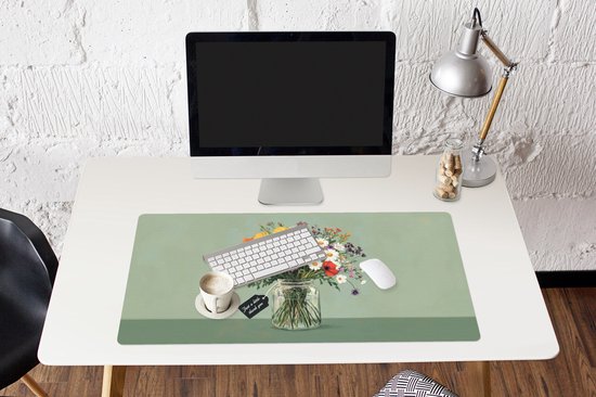 Muismat XXL 100x50 cm - Bureau onderlegger - Bureau mat Bloemen - Vaas - Kaartje - Bureaumat - Gaming mousepad xl - Bureaulegger groot - Computer deskmat