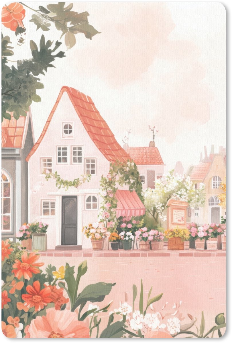 Muismat 18x27 cm - Mousepad Bloemen - Huizen - Dorp - Muismatten