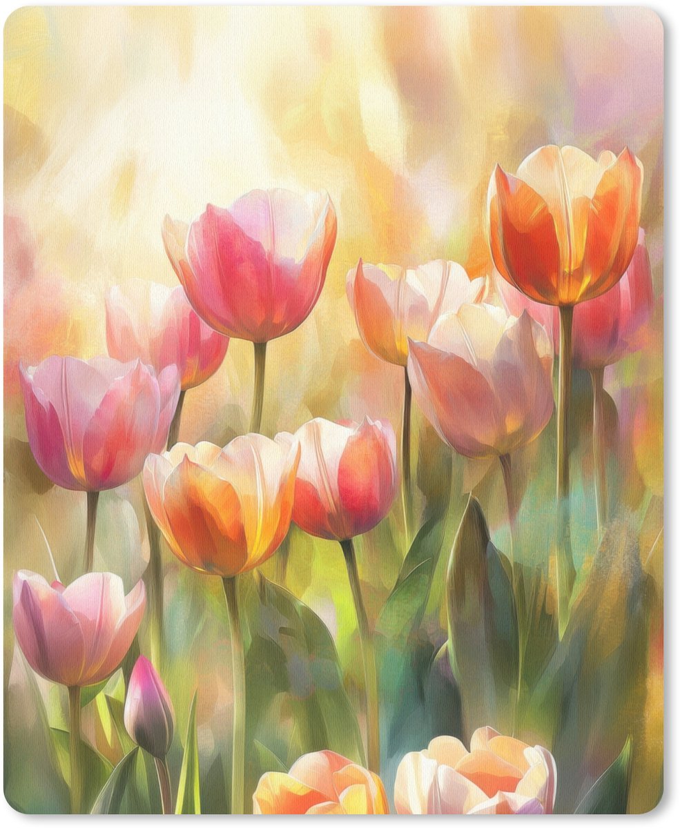 Muismat 19x23 cm - Mousepad Tulpen - Sprookjesachtig - Kleurrijk - Muismatten